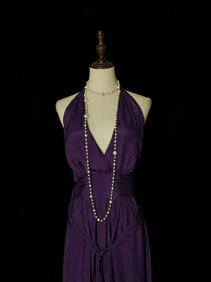Einfaches, lila A-Linien-Abendkleid im 80er-Jahre-Stil mit V-Ausschnitt, langes formelles Kleid für die High School, N1330