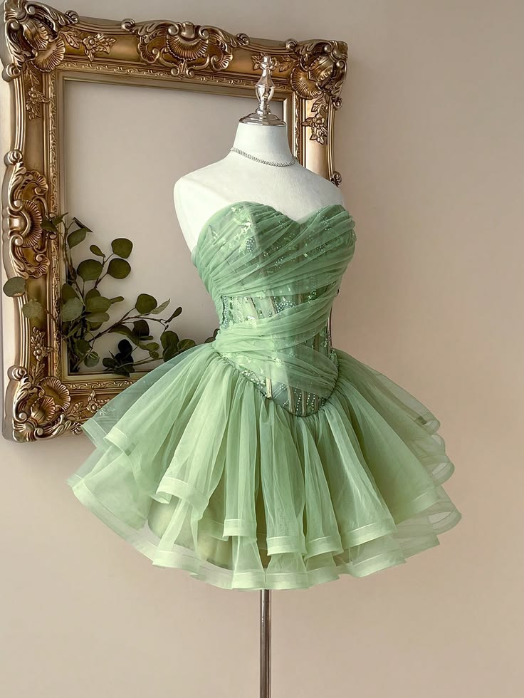 Pretty Ball Gown Sweetheart Green With Beading Homecoming Dress Inspo Short Graduation Dresses RB6843