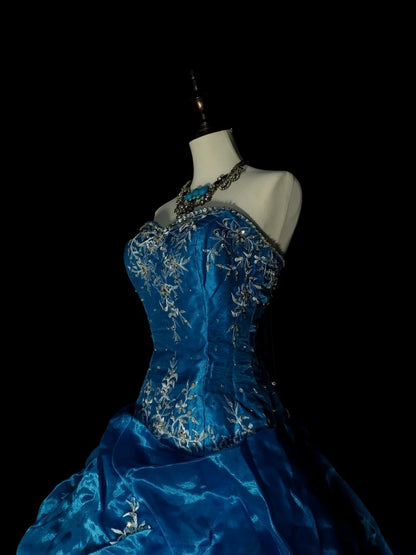 Vintage Ballkleid mit Herzausschnitt, blauer Organza mit Rüschen, Sweet 16 Kleider, Quinceañera Kleid, lang, Vestidos De Fiesta N1462