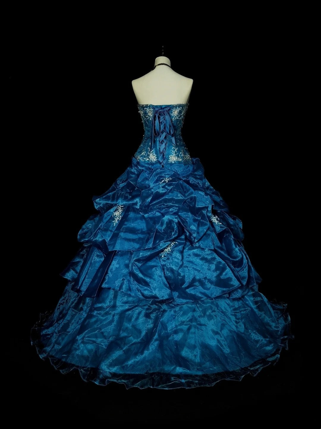 Vintage Ballkleid mit Herzausschnitt, blauer Organza mit Rüschen, Sweet 16 Kleider, Quinceañera Kleid, lang, Vestidos De Fiesta N1462