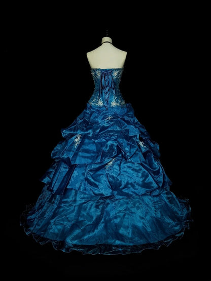 Vintage Ballkleid mit Herzausschnitt, blauer Organza mit Rüschen, Sweet 16 Kleider, Quinceañera Kleid, lang, Vestidos De Fiesta N1462