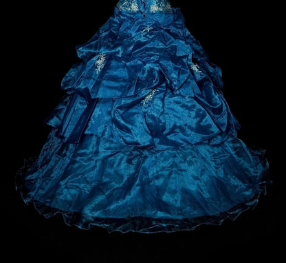 Vintage Ballkleid mit Herzausschnitt, blauer Organza mit Rüschen, Sweet 16 Kleider, Quinceañera Kleid, lang, Vestidos De Fiesta N1462