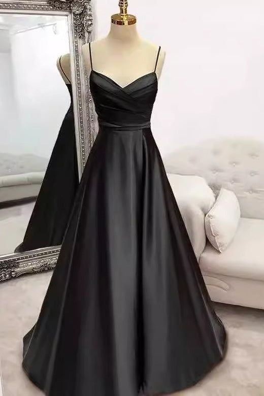 Classy Slim Long Green Satin A line Prom Dress With Straps AB135
