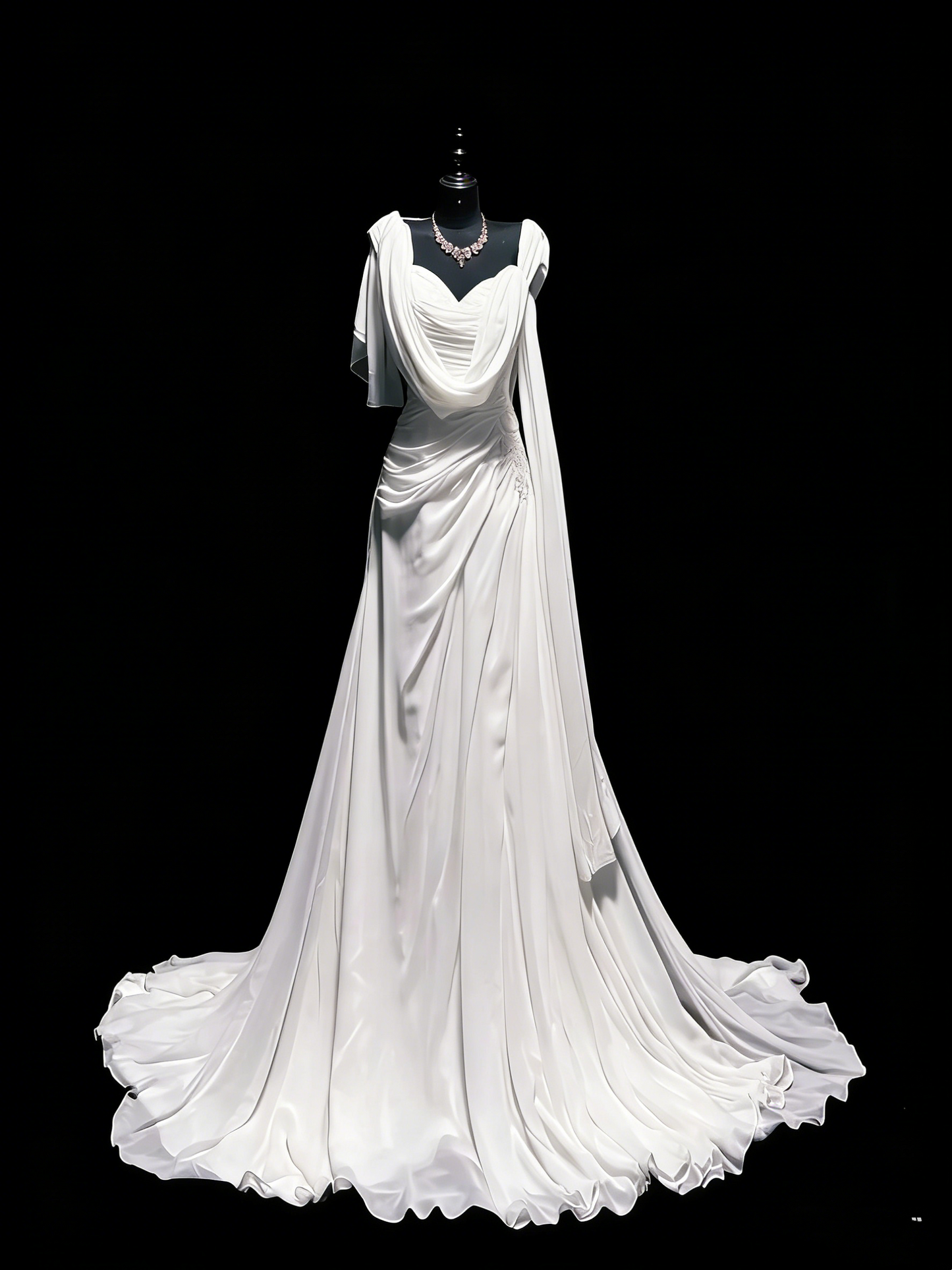 Vintage Brautkleid Meerjungfrauen-Stil, herzförmiger Schnitt, Chiffon, weiß, geraffte Spitze, langes Brautkleid, figurbetontes Brautkleid N1207