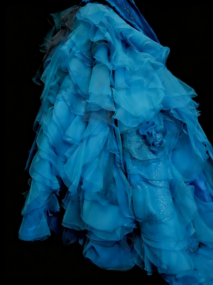 Vintage Night Aesthetic Ball Gown Strapless Blue Tulle 90s 80s College Formal Sweet 16 Outfit Long Prom Dresses For Teens N1160