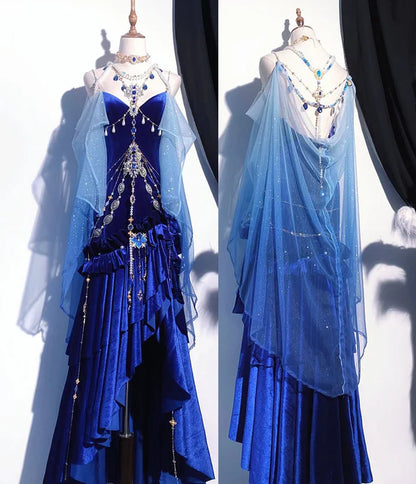 Elegant Mermaid Spaghetti Straps Royal Blue Velvet Long Prom Dresses Formal Dress Party Outfits Prom Gown RB1967