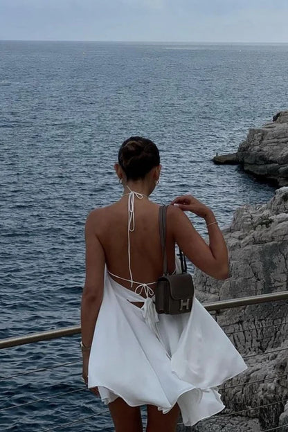 Trendy A Line Halter Chiffon White Short 16th Birthday Dress Freshman Homecoming Dresses Cocktail Gown B683