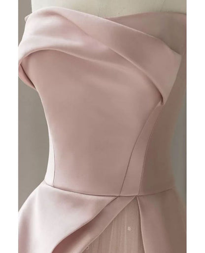 Robe de bal trapèze bustier en satin noir et tulle rose, modèle AB536