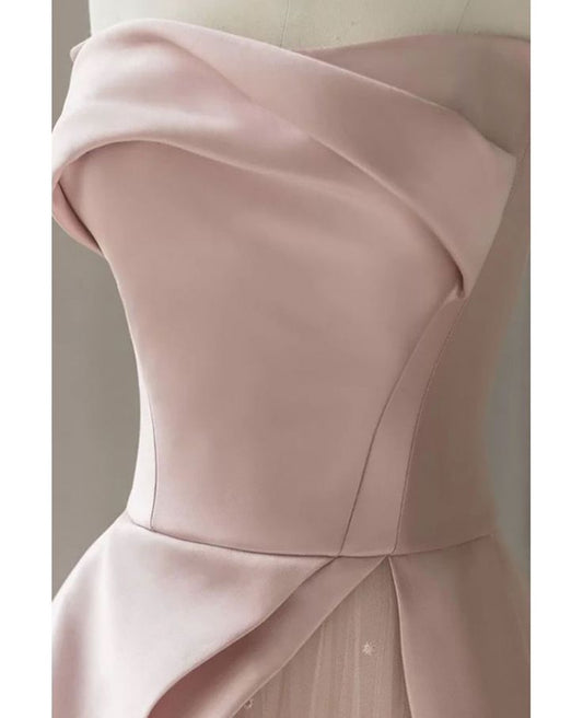 Robe de bal trapèze bustier en satin noir et tulle rose, modèle AB536