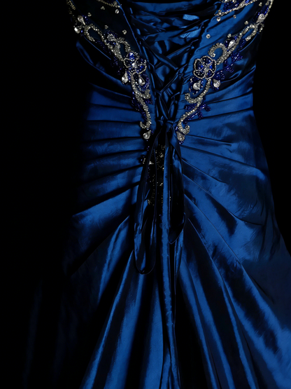 Vintage Ball Gown Sweethart Royal Blue With Beads College Formal Outfit Long Prom Graduation Dresses For Teens N1314