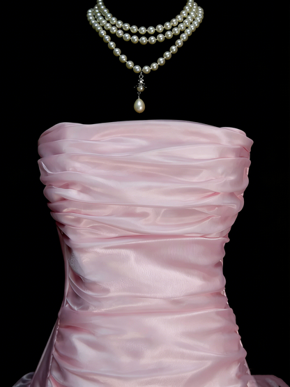 Vintage Ball Gown Strapless Light Pink 1980s College Formal Outfit Prom Graduation Dresses For Teens N1331