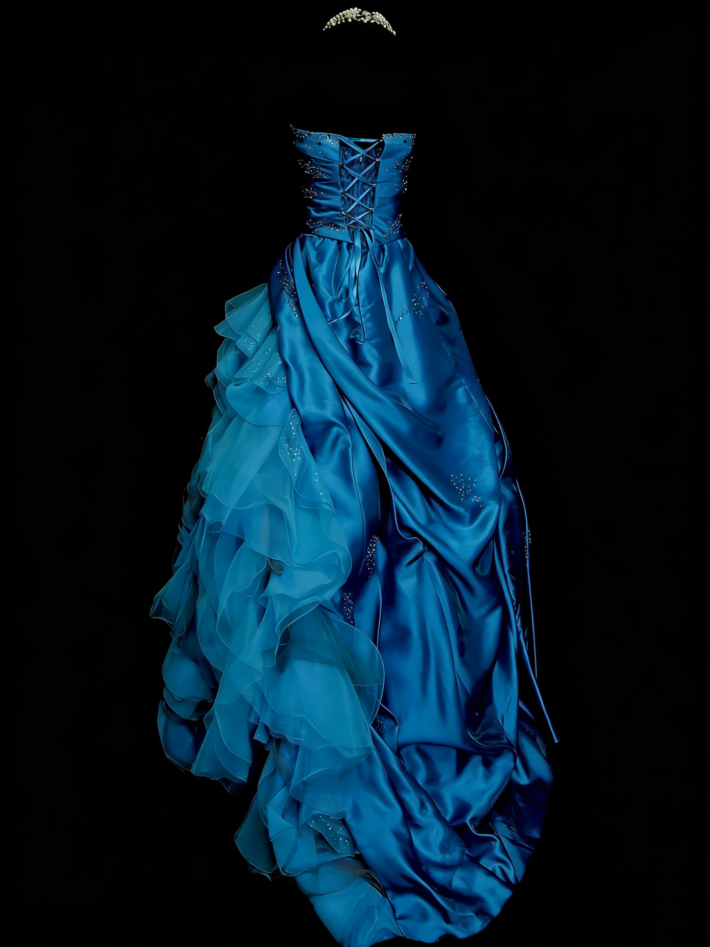 Vintage Night Aesthetic Ball Gown Strapless Blue Tulle 90s 80s College Formal Sweet 16 Outfit Long Prom Dresses For Teens N1160