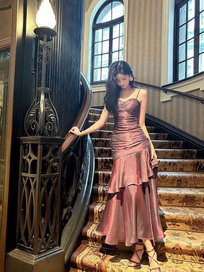 Elegant And Chic Asymmetrical Ruffle Cami Dresses Fashion Women Plain Party Prom Evening Modest Birthday Wedding Guest Dress AB956