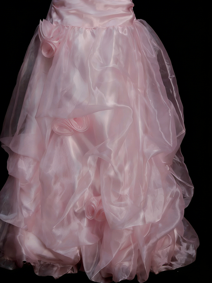 Vintage Ball Gown Strapless Light Pink 1980s College Formal Outfit Prom Graduation Dresses For Teens N1331