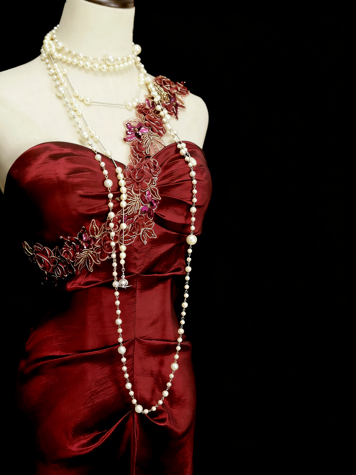 Vintage-Stil: Meerjungfrauen-Kleid mit One-Shoulder-Ausschnitt in Burgunderrot im Stil der 80er, 70er und 90er Jahre – ideal für College, Abschlussball oder andere festliche Anlässe (N1156)
