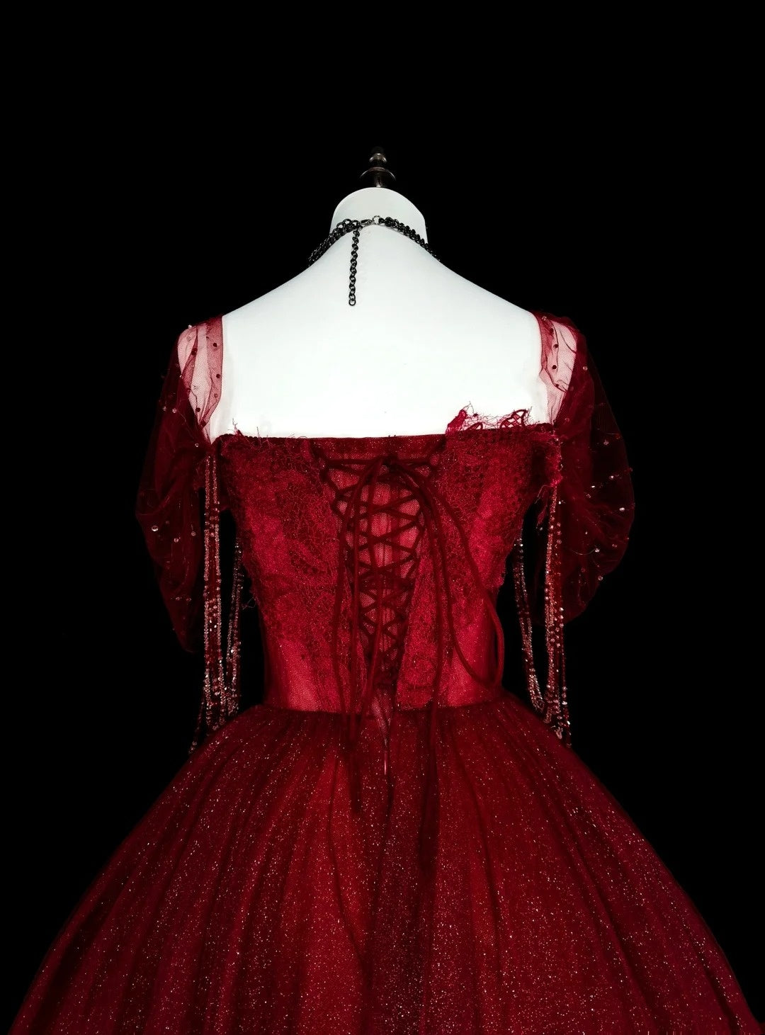 Robe de bal bustier bordeaux en tulle ornée de perles, robe de soirée, robe de cérémonie, style vintage, N1777