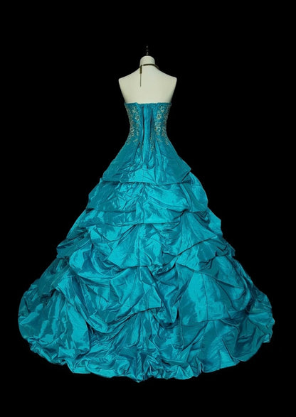 Vintage Ballkleid, trägerlos, blauer Organza mit Rüschen, Sweet 16 Kleider, Quinceañera Kleid, lang, Vestidos De Fiesta N1461