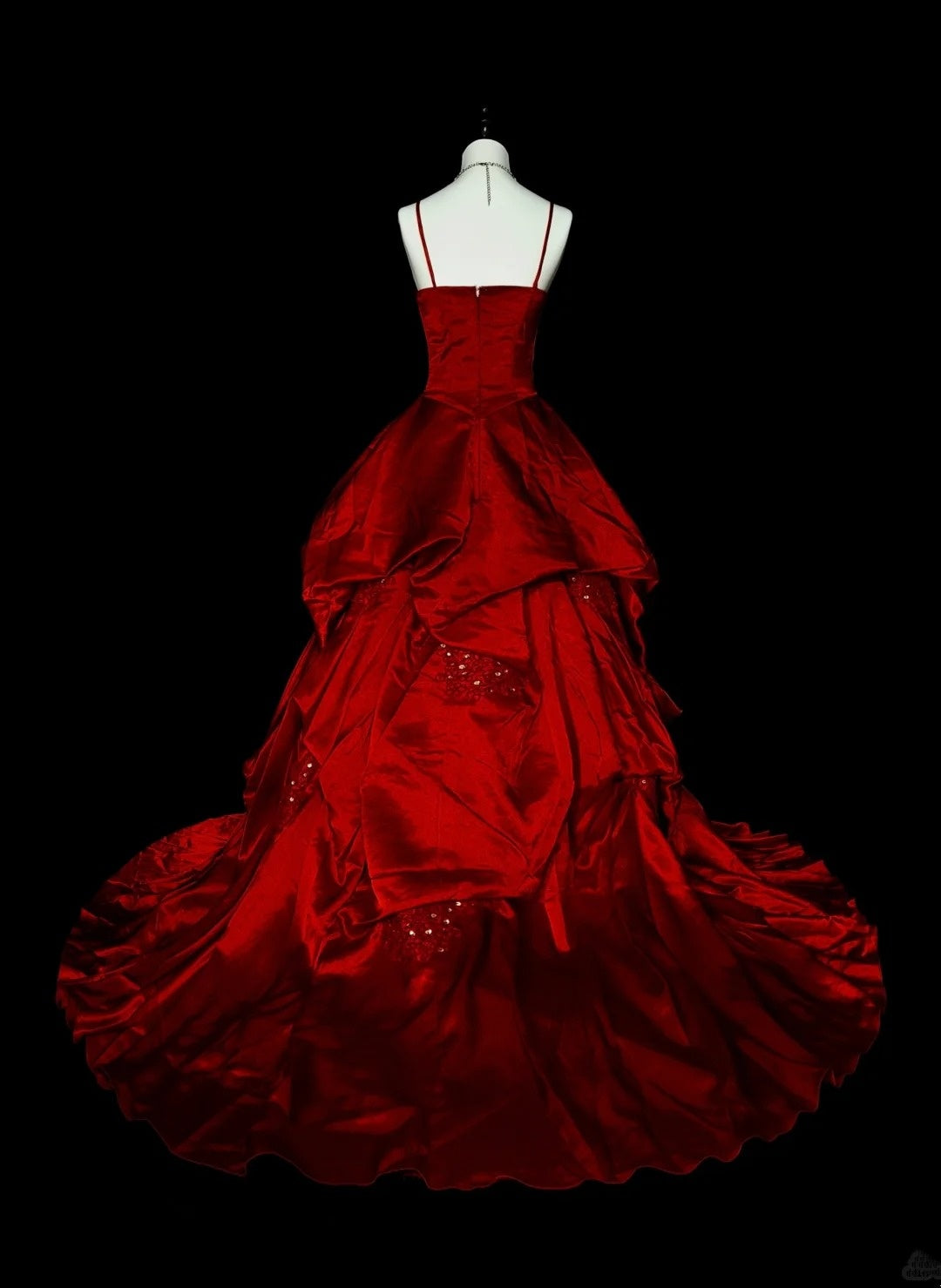 Robe de bal à fines bretelles en satin bordeaux, robe de soirée, robe de cérémonie, style vintage, N1776
