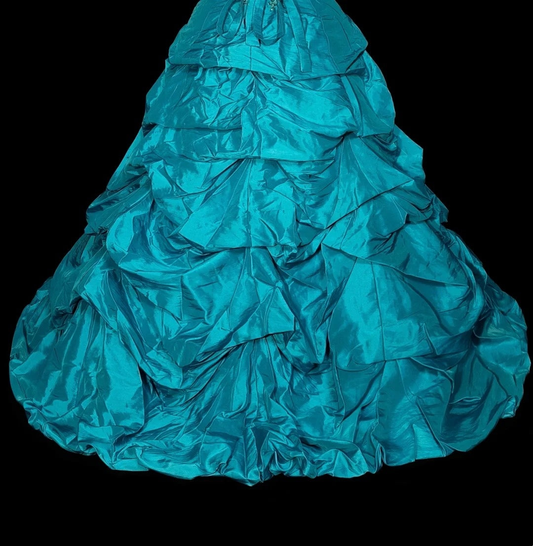 Vintage Ballkleid, trägerlos, blauer Organza mit Rüschen, Sweet 16 Kleider, Quinceañera Kleid, lang, Vestidos De Fiesta N1461