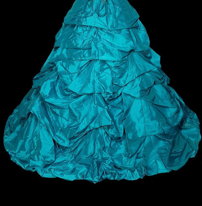 Vintage Ballkleid, trägerlos, blauer Organza mit Rüschen, Sweet 16 Kleider, Quinceañera Kleid, lang, Vestidos De Fiesta N1461