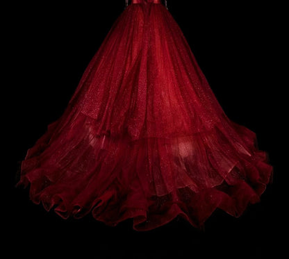 Robe de bal bustier bordeaux en tulle ornée de perles, robe de soirée, robe de cérémonie, style vintage, N1777