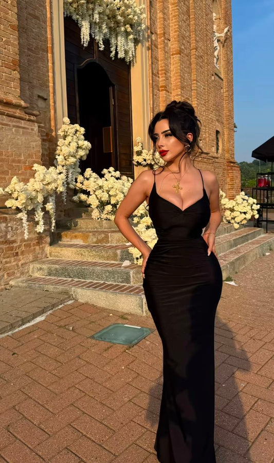 Elegante, schlichte Abschlussballkleider für Teenager: Meerjungfrauen-Schnitt mit Spaghettiträgern, schwarz, halbformell, langes Abendkleid für Teenager (AB2170)
