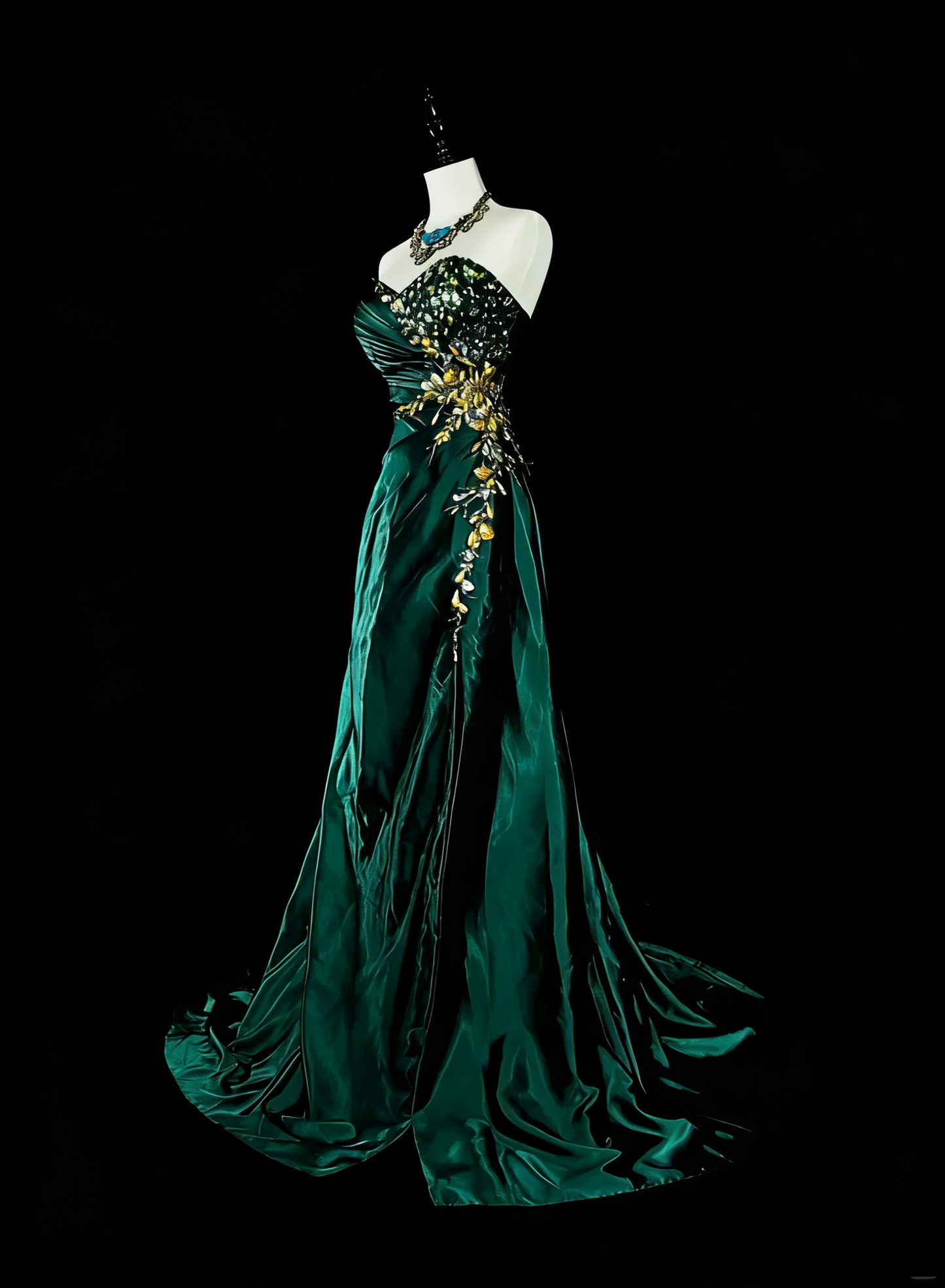Vintage Meerjungfrauen-Abendkleid mit Herzausschnitt, dunkelgrüner Satin, ärmellos, 90er-Jahre-Stil, Inspiration, langes formelles Partykleid N1498