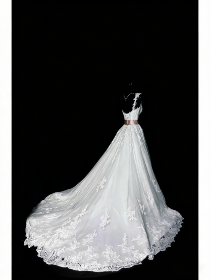 Vintage 80er Jahre Brautkleid Ballkleid One Shoulder Tüll Weiße Spitze Langes Brautkleid Figurbetontes Brautkleid N1209