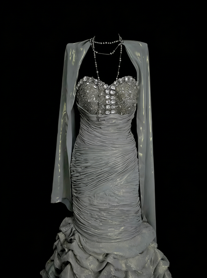 Vintage Mermaid Sweetheart Gray With Beading Summer Formal For Women Girls Teens Prom Dresses N2233