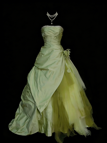 Vintage Ball Gown Strapless Green Tiered With Layers Sweet 16 Dresses Quinceanera Dress Long 15 Vestidos De Fiesta N1449