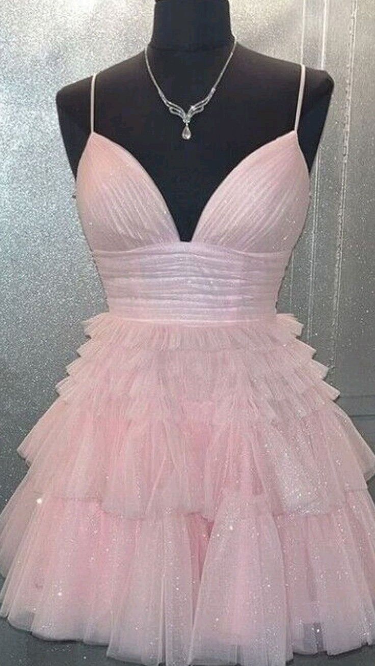 Glitter A Line Spaghetti Strap Pink Tulle Sequin Mini Graduation Dresses Short High School For 8th Grade omecoming Gown RB3410