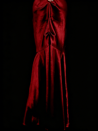 Vintage-Stil: Meerjungfrauen-Kleid mit One-Shoulder-Ausschnitt in Burgunderrot im Stil der 80er, 70er und 90er Jahre – ideal für College, Abschlussball oder andere festliche Anlässe (N1156)