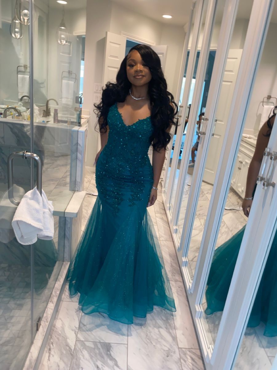 Robe de bal sirène vert foncé en tulle et dentelle, robe d'hiver semi-formelle longue pour adolescentes AB1994