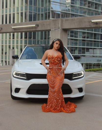 Elegant Mermaid Sweetheart Orange Sequin With Beadings Long Formal Prom Evening Dress Dinner Outfits Party Gowns AB2083