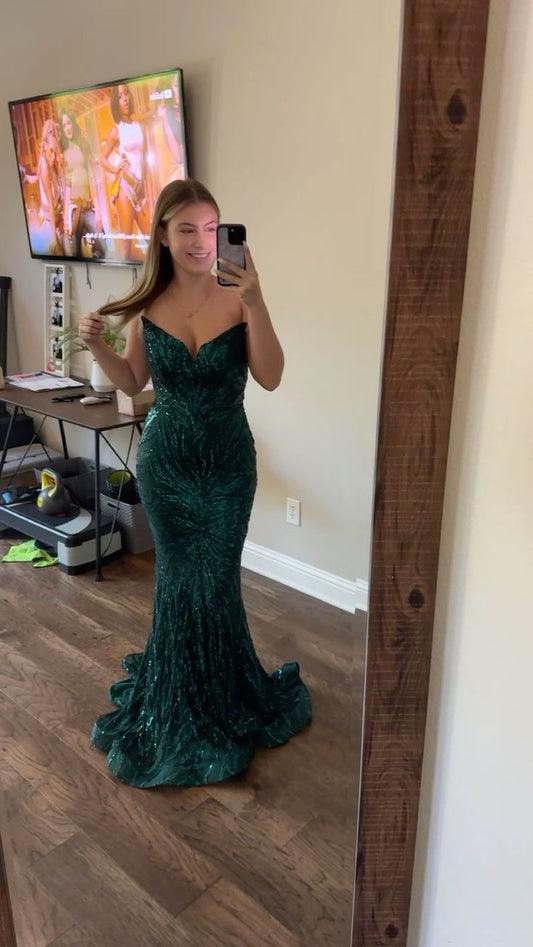 Modest Mermaid Sweetheart Dark Green Sequin Prom Dresses Inspo Formal Dress Party Outfits Prom Gowns AB082
