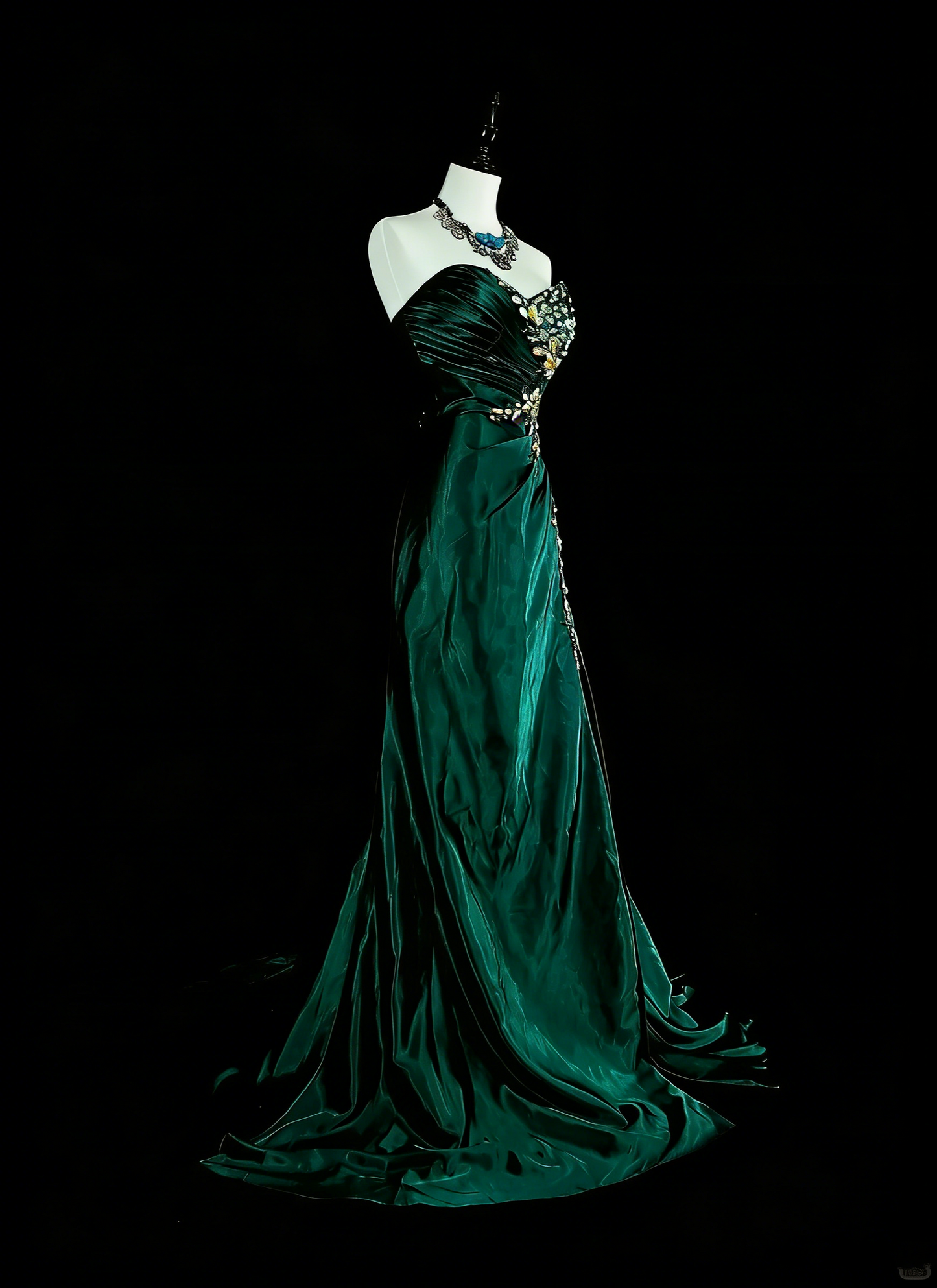 Vintage Meerjungfrauen-Abendkleid mit Herzausschnitt, dunkelgrüner Satin, ärmellos, 90er-Jahre-Stil, Inspiration, langes formelles Partykleid N1498