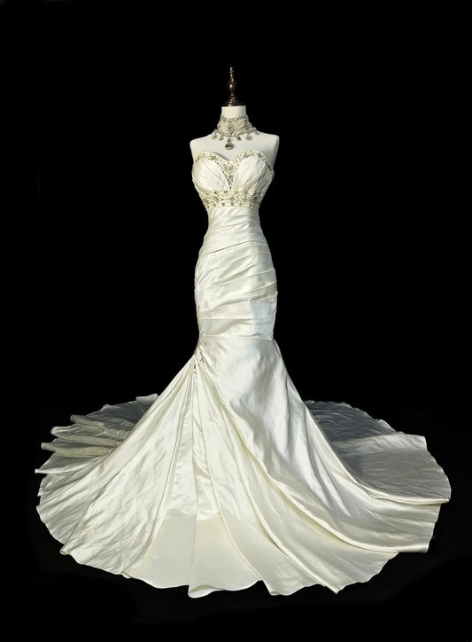 Vintage 70s Mermaid Sweetheart With Beadings Wedding Dress Fairytale Bridal Dresses N1580