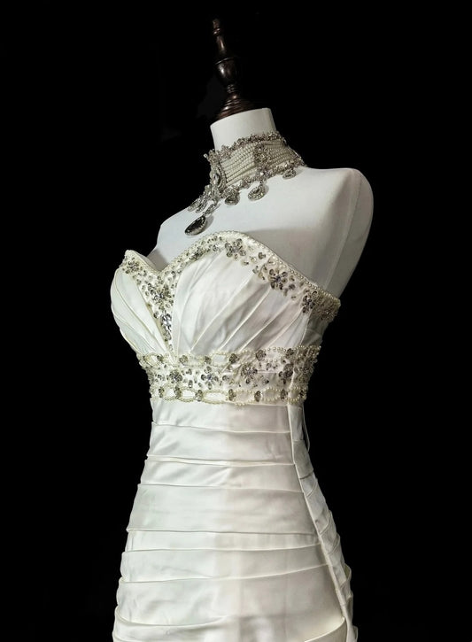 Vintage 70s Mermaid Sweetheart With Beadings Wedding Dress Fairytale Bridal Dresses N1580