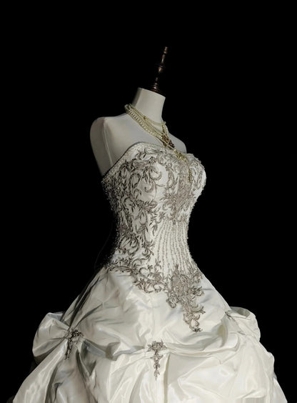 Vintage 80er Jahre Brautkleid Ballkleid trägerlos langes Brautkleid tailliertes Brautkleid N1594