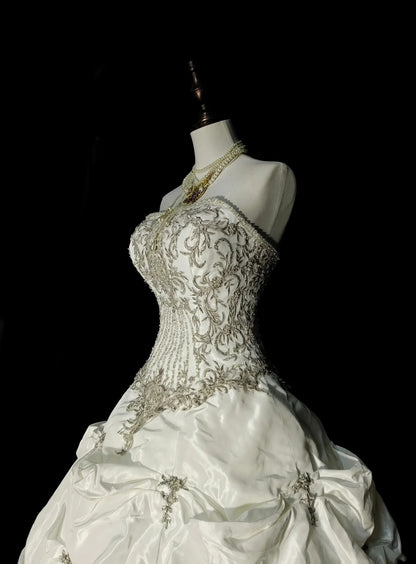 Vintage 80er Jahre Brautkleid Ballkleid trägerlos langes Brautkleid tailliertes Brautkleid N1594