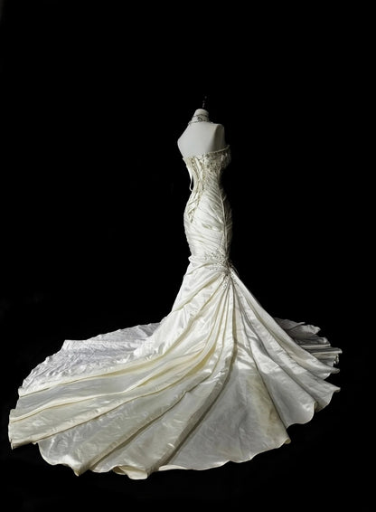 Vintage 70s Mermaid Sweetheart With Beadings Wedding Dress Fairytale Bridal Dresses N1580