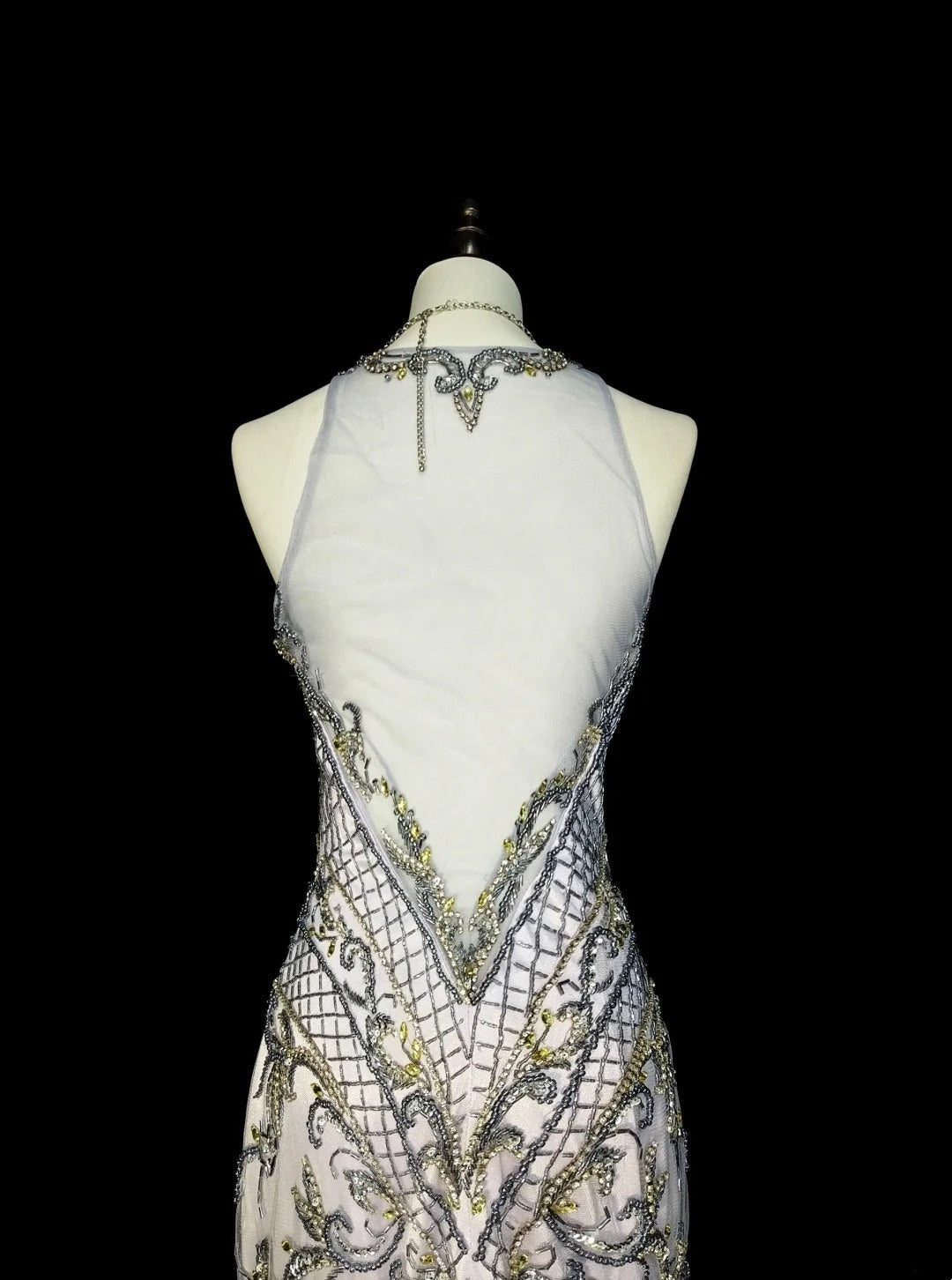 Vintage 1960s Mermaid High Neck Sleeveless Tulle Light Sky Blue Long Prom Formal Dresses N1581