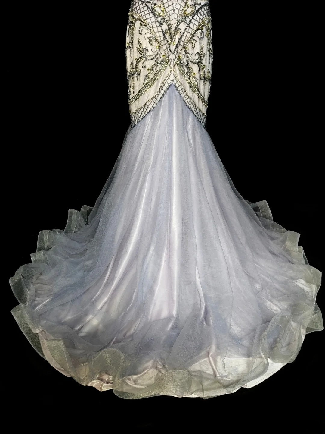Vintage 1960s Mermaid High Neck Sleeveless Tulle Light Sky Blue Long Prom Formal Dresses N1581