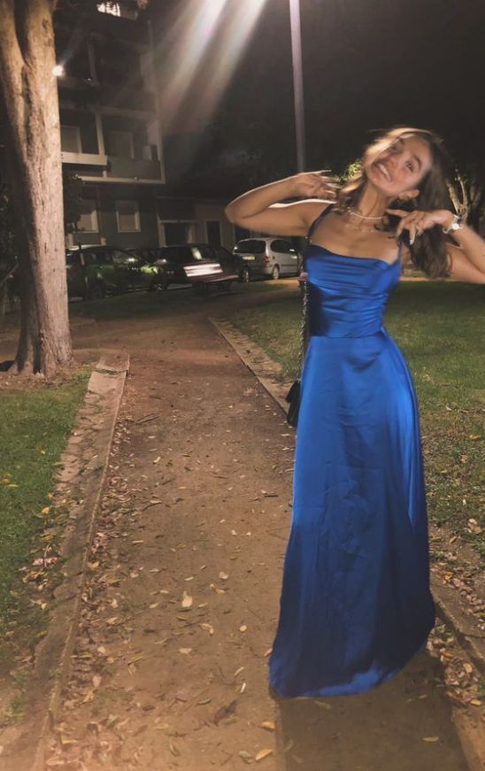 Modest A Line Spaghetti Strap Royal Blue Satin Long Prom Dresses For Teens Formal Dress Party Outfits Prom Gowns AC021