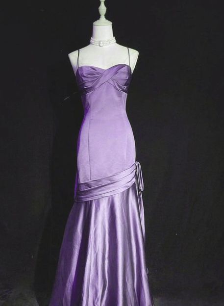 Vintage Mermaid Spaghetti Straps Lilac Satin Formal Dress 21st Birthday Prom Dresses N2784