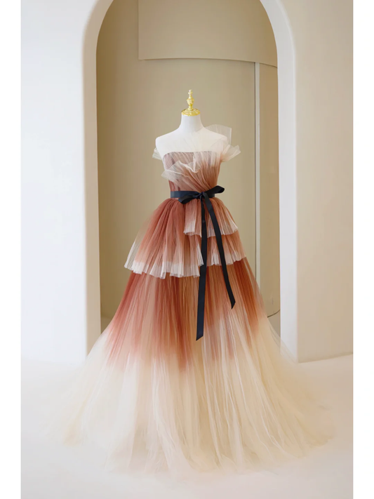Princess Ball Gown Strapless Ombre Colors Long Prom Dresses Impress 18th Birthday Outfits Prom Gown AB896
