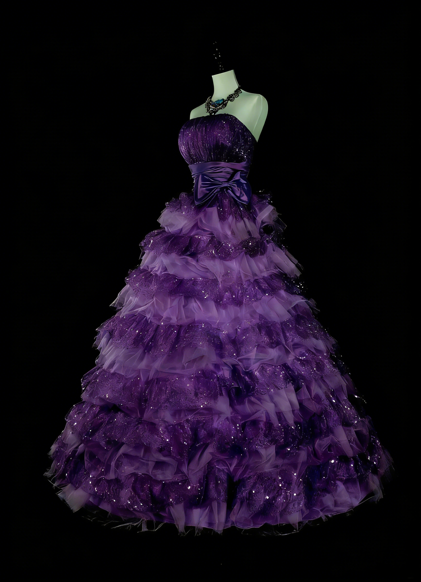 Vintage Ballkleid, trägerlos, lila Tüll, gestuft, Sweet 16 Kleider, Quinceañera Kleid, lang, Vestidos De Fiesta N1496