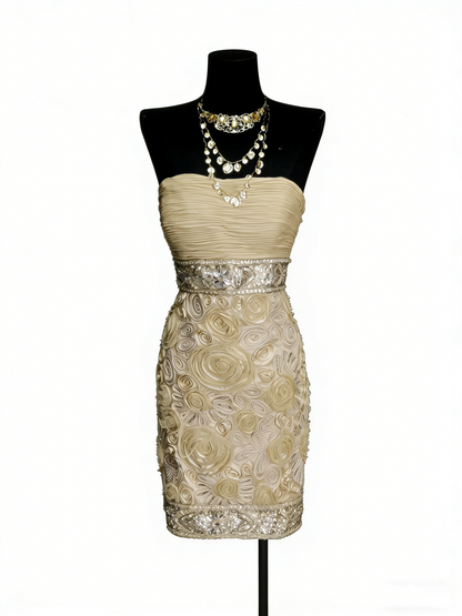 Robe de bal rétro fourreau bustier champagne, courte, idéale pour un 18e anniversaire ou une soirée de retrouvailles (N1317)
