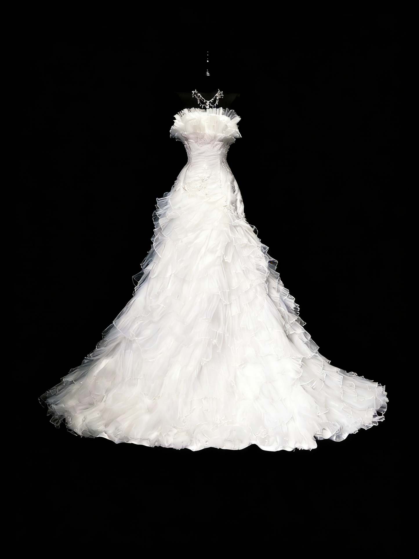 Vintage 80er Jahre Brautkleid Meerjungfrau trägerlos Tüll weiß gerafft Lagen langes Brautkleid figurbetontes Brautkleid N1208