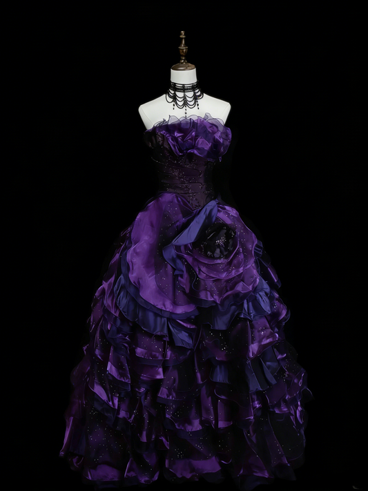 Vintage Ball Gown Strapless Grape Tiered With Layers Sweet 16 Dresses Quinceanera Dress Long 15 Vestidos De Fiesta N1451